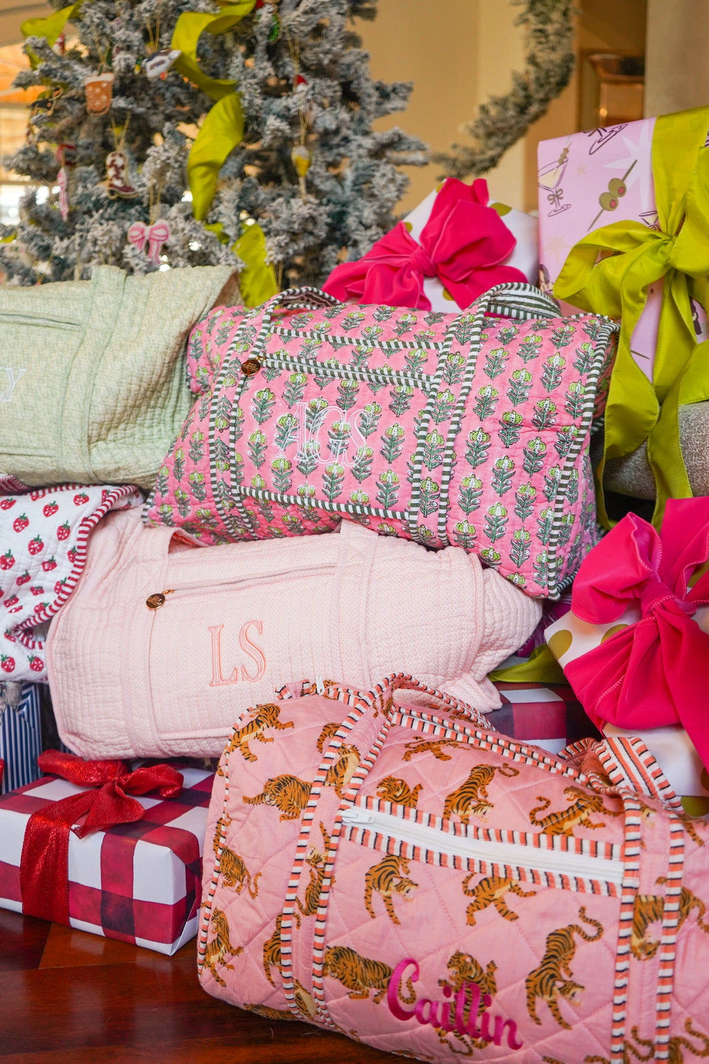 Quilted Block-Print Duffel Bag