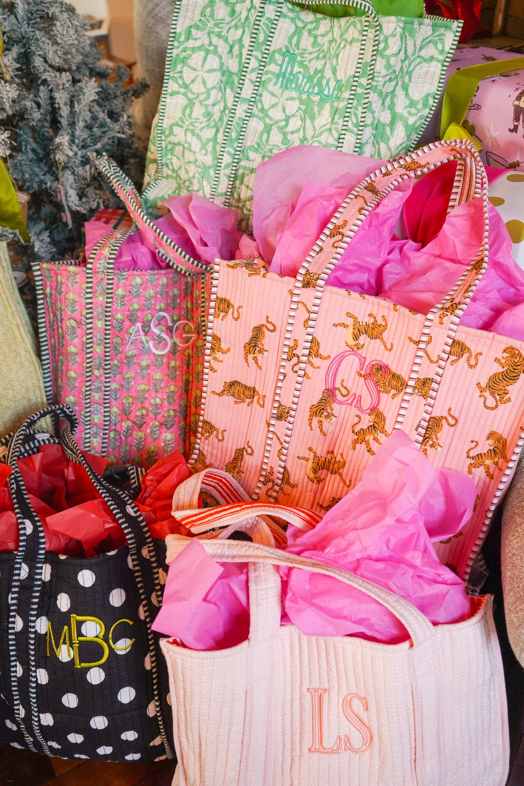 Quilted Block-Print Tote Bag