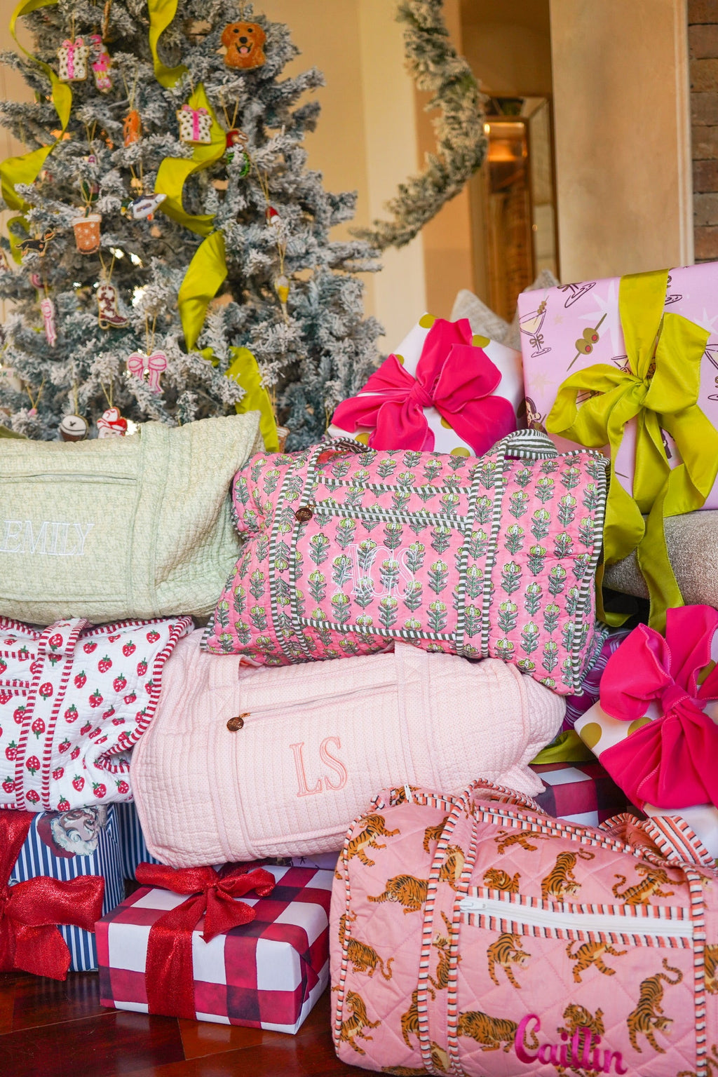 Quilted Block-Print Duffel Bag
