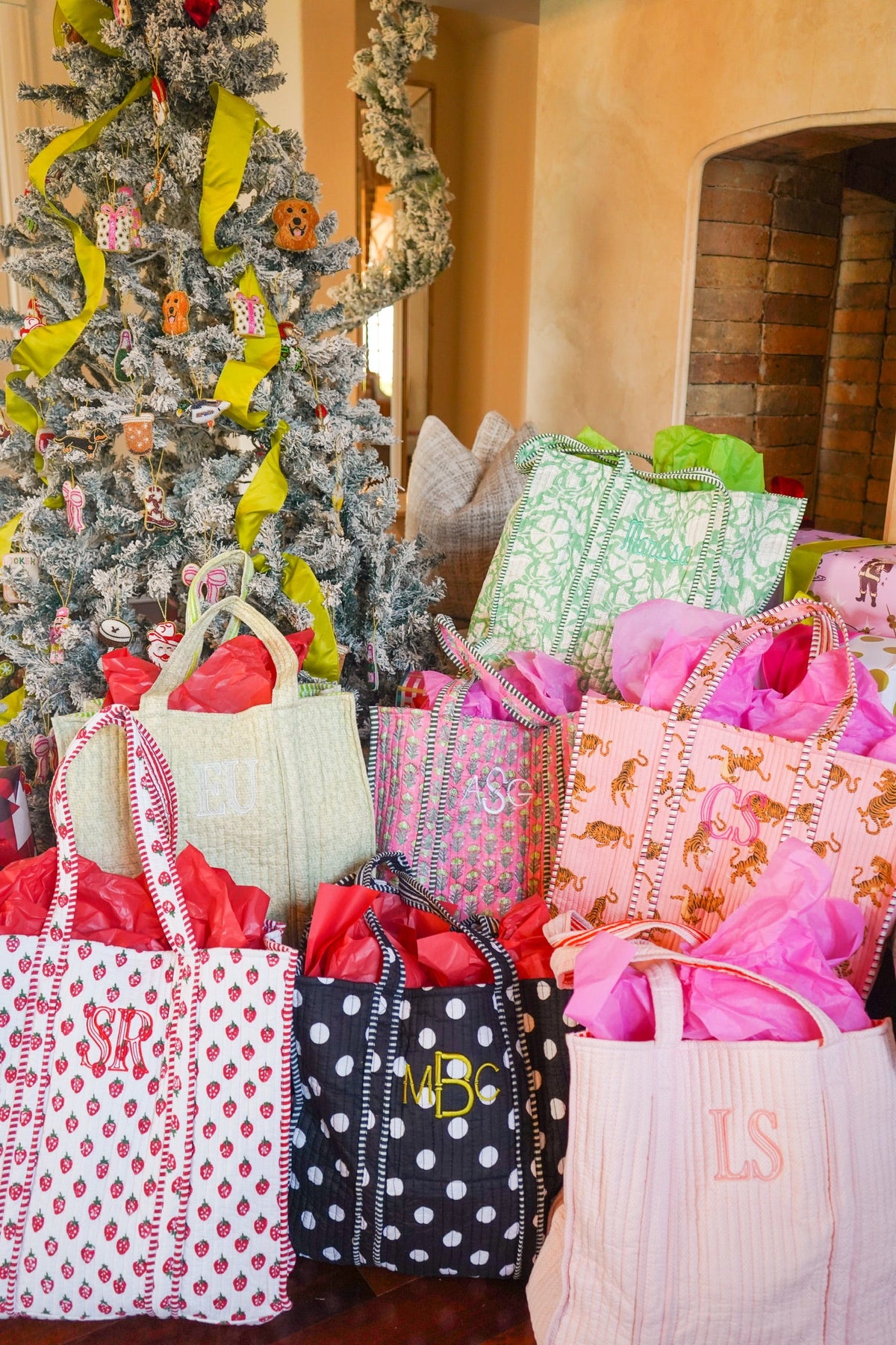 Quilted Block-Print Tote Bag