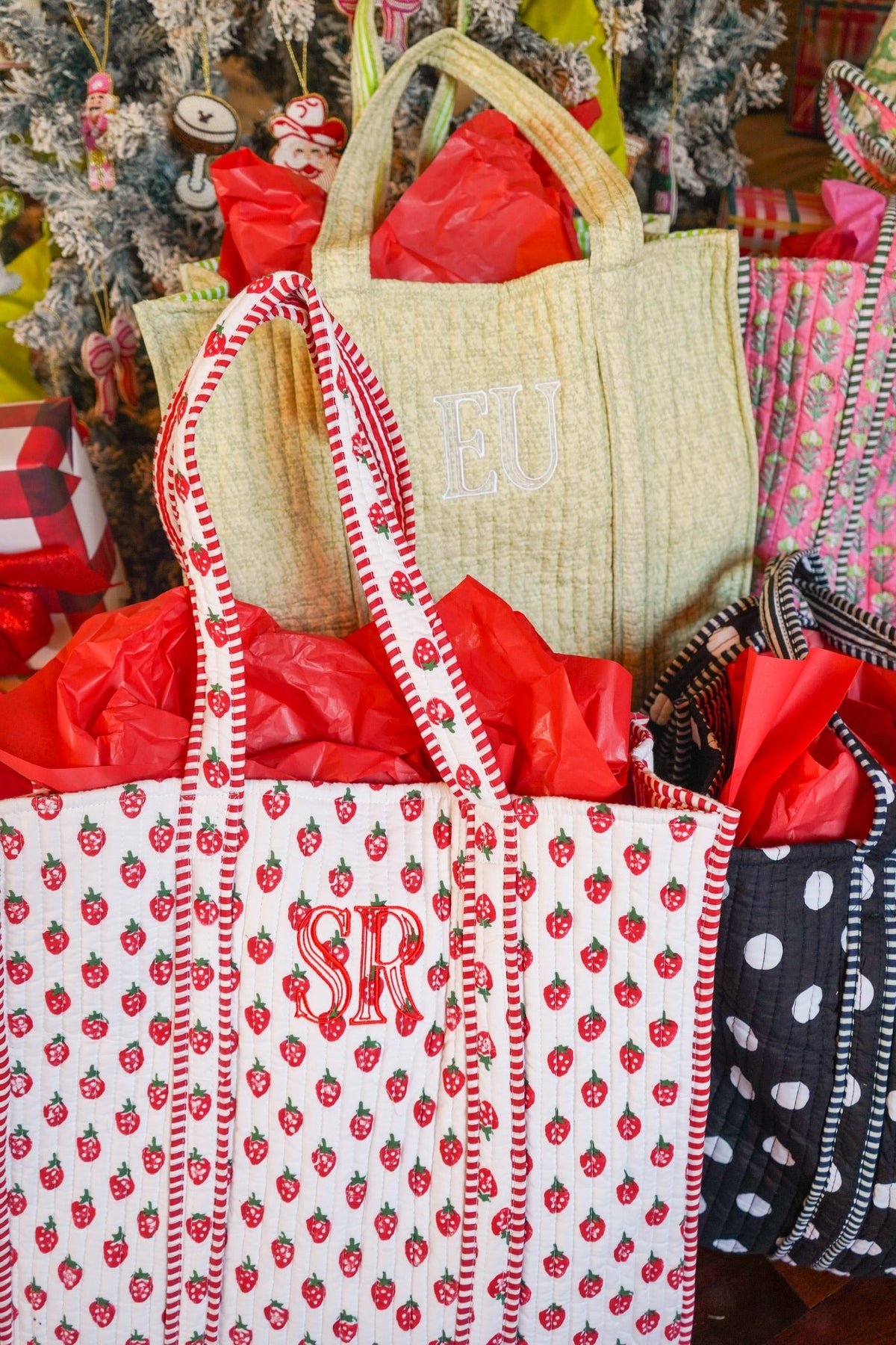 Quilted Block-Print Tote Bag