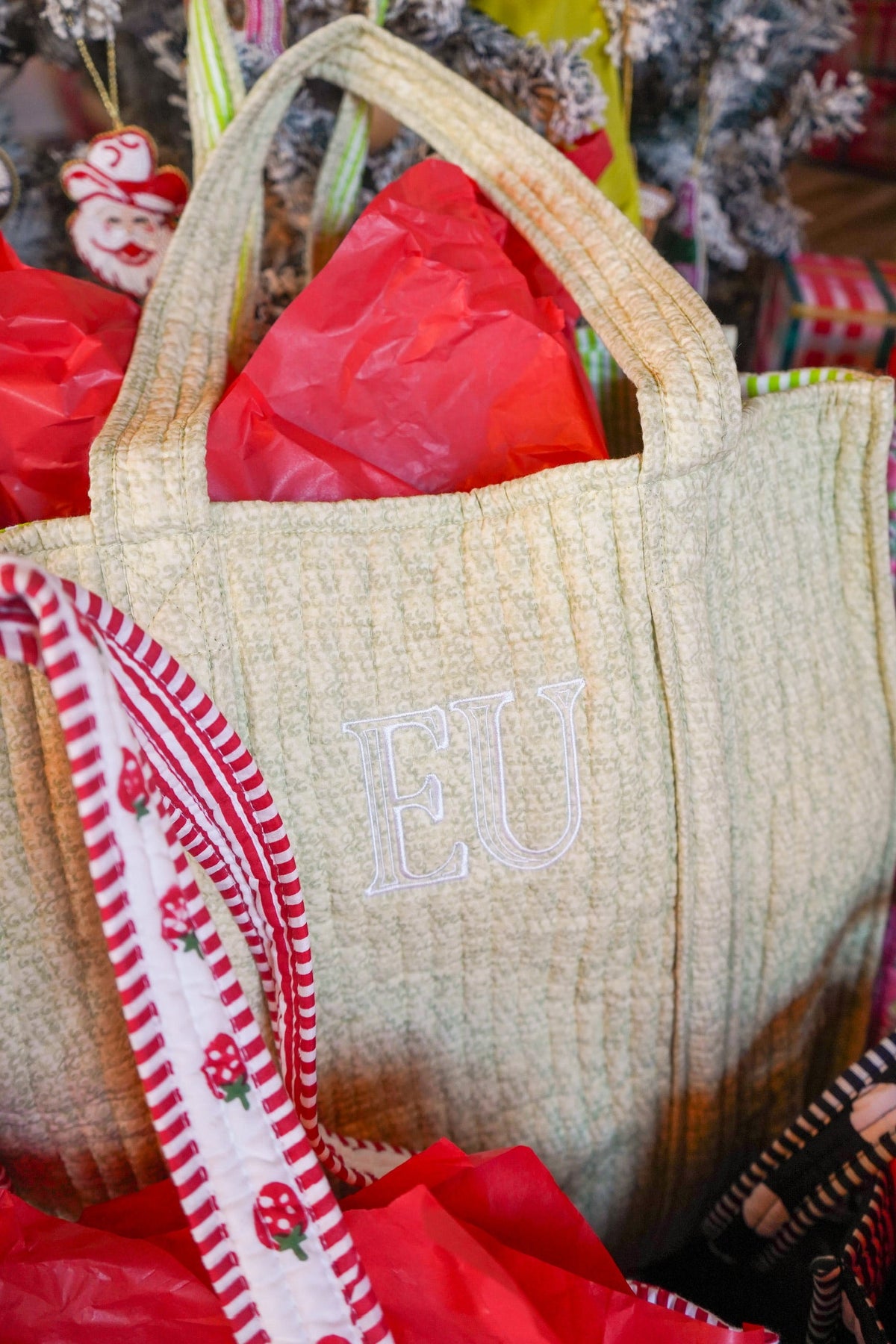 Quilted Block-Print Tote Bag