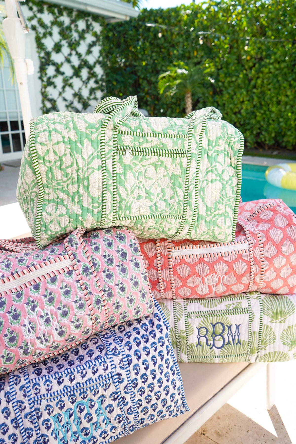 Quilted Block-Print Duffel Bag