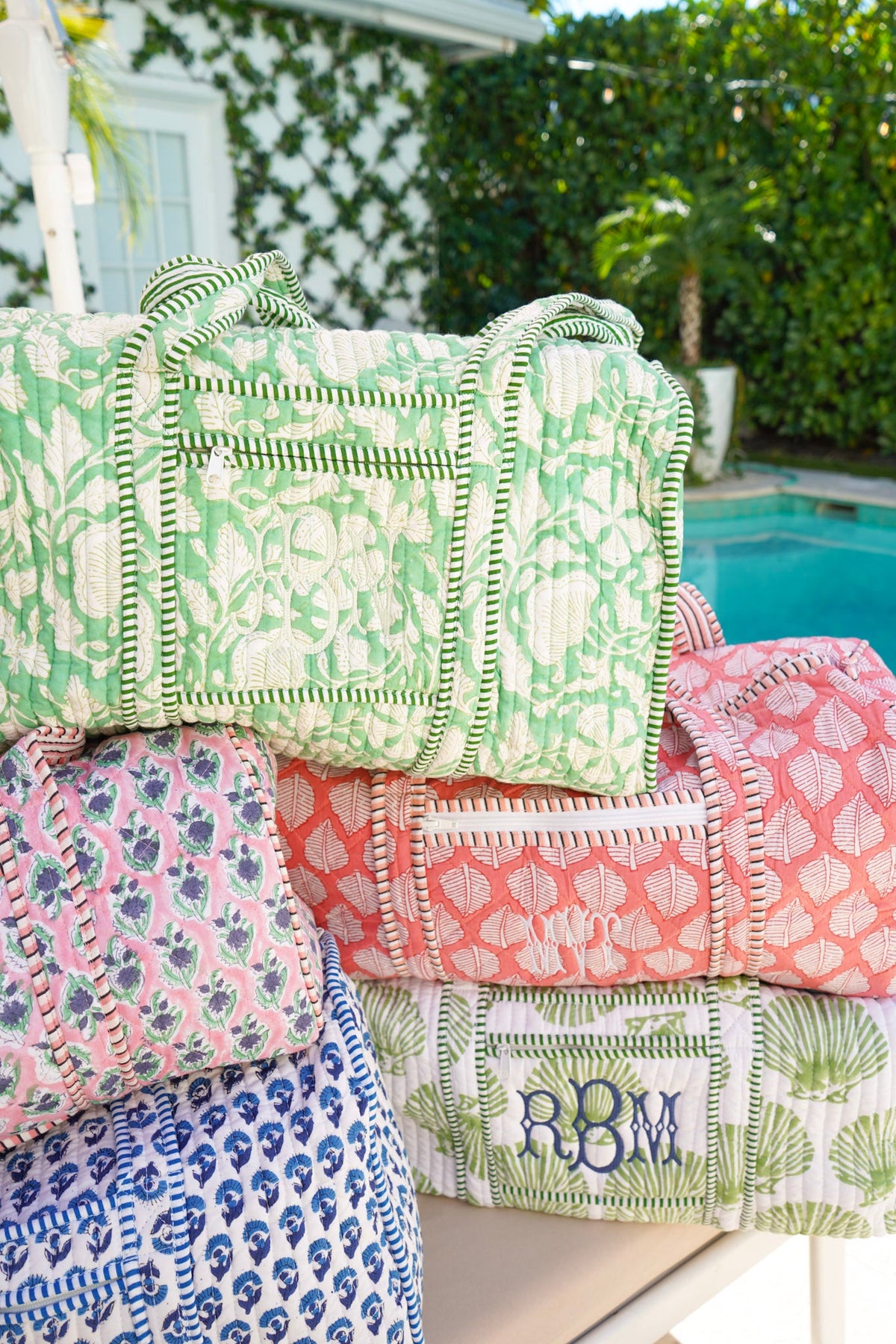 Quilted Block-Print Duffel Bag