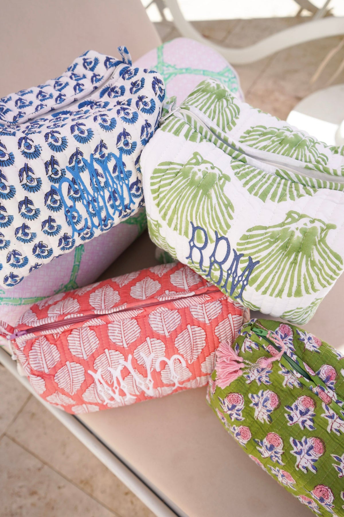 Quilted Block-Print Makeup Bag