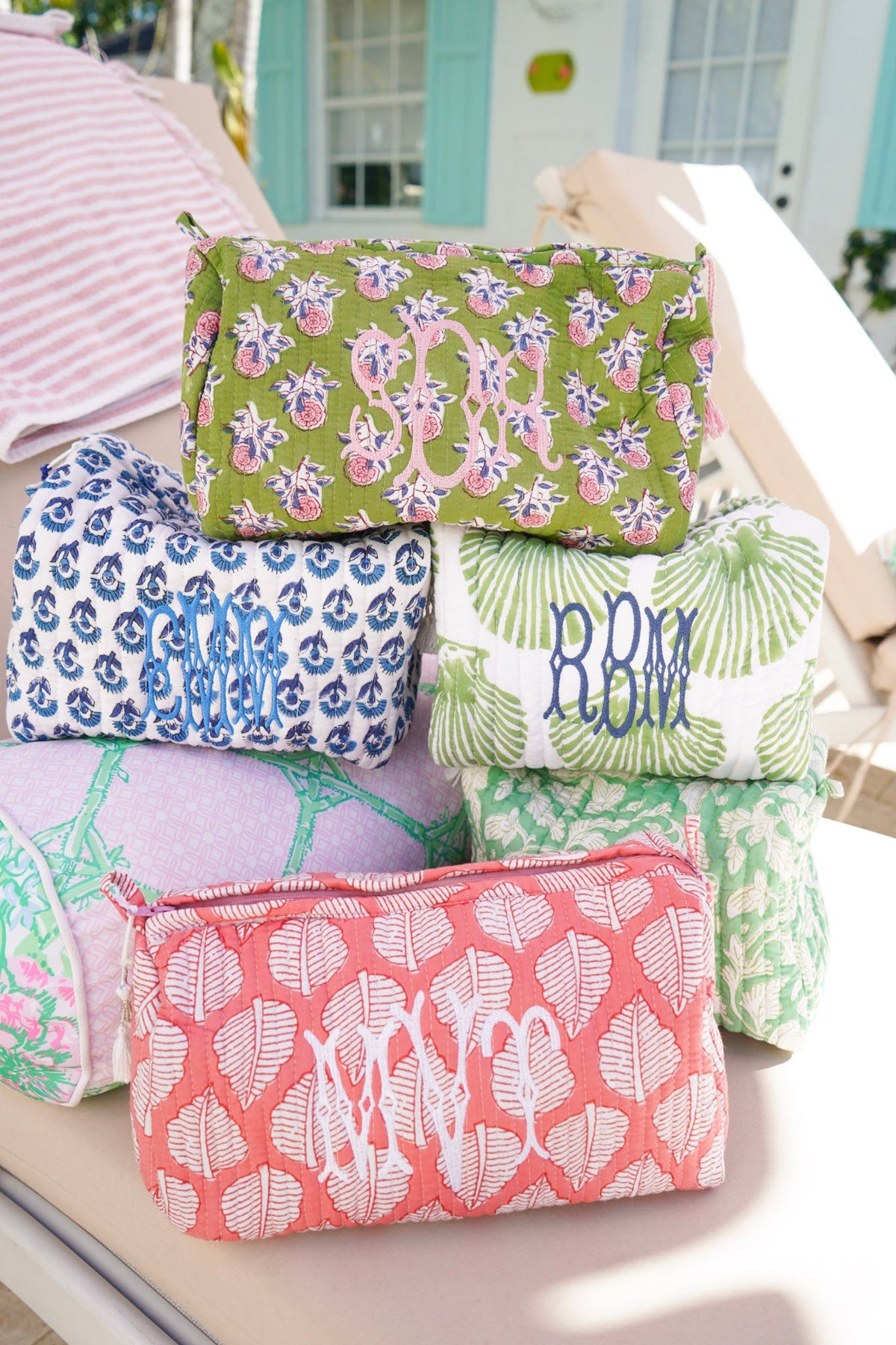 Quilted Block-Print Makeup Bag