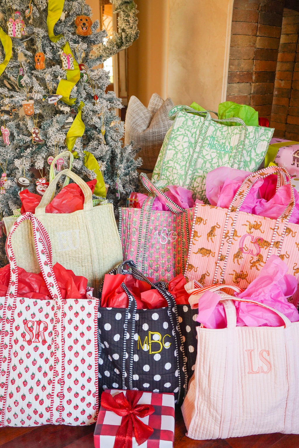 Quilted Block-Print Tote Bag