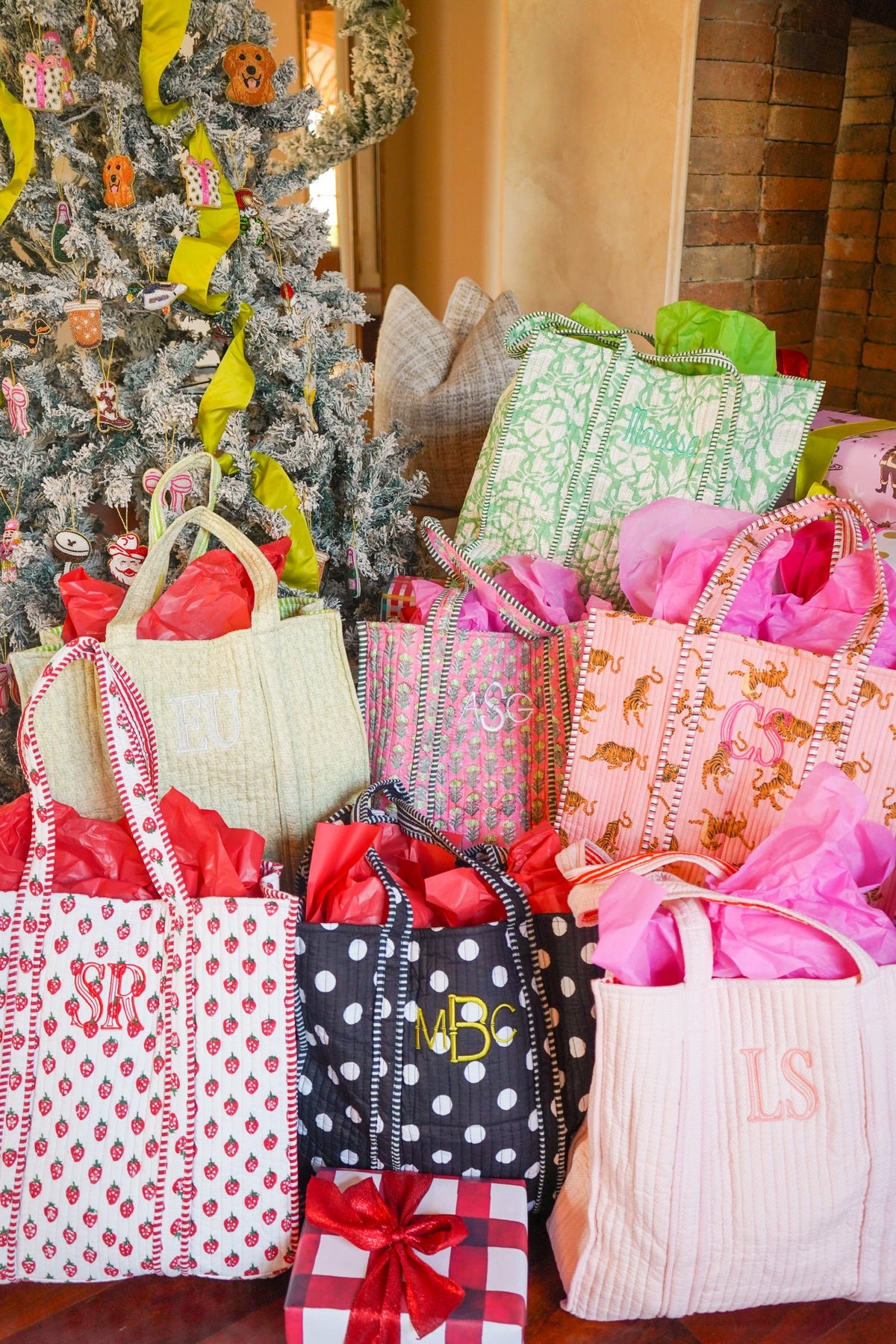 Quilted Block-Print Tote Bag