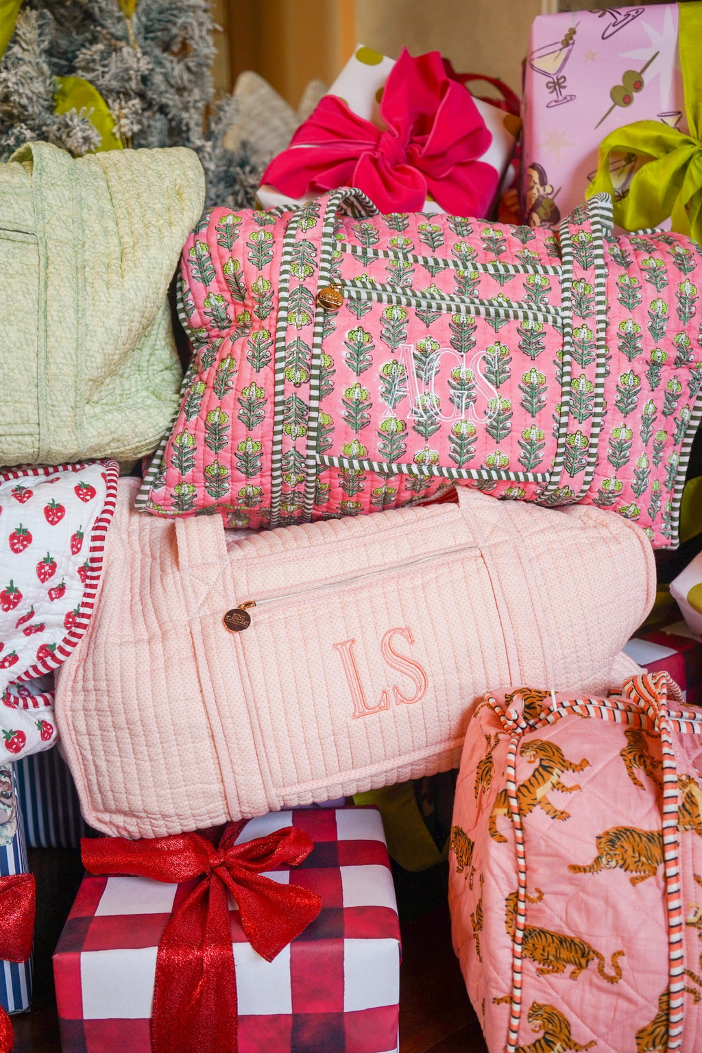 Quilted Block-Print Duffel Bag