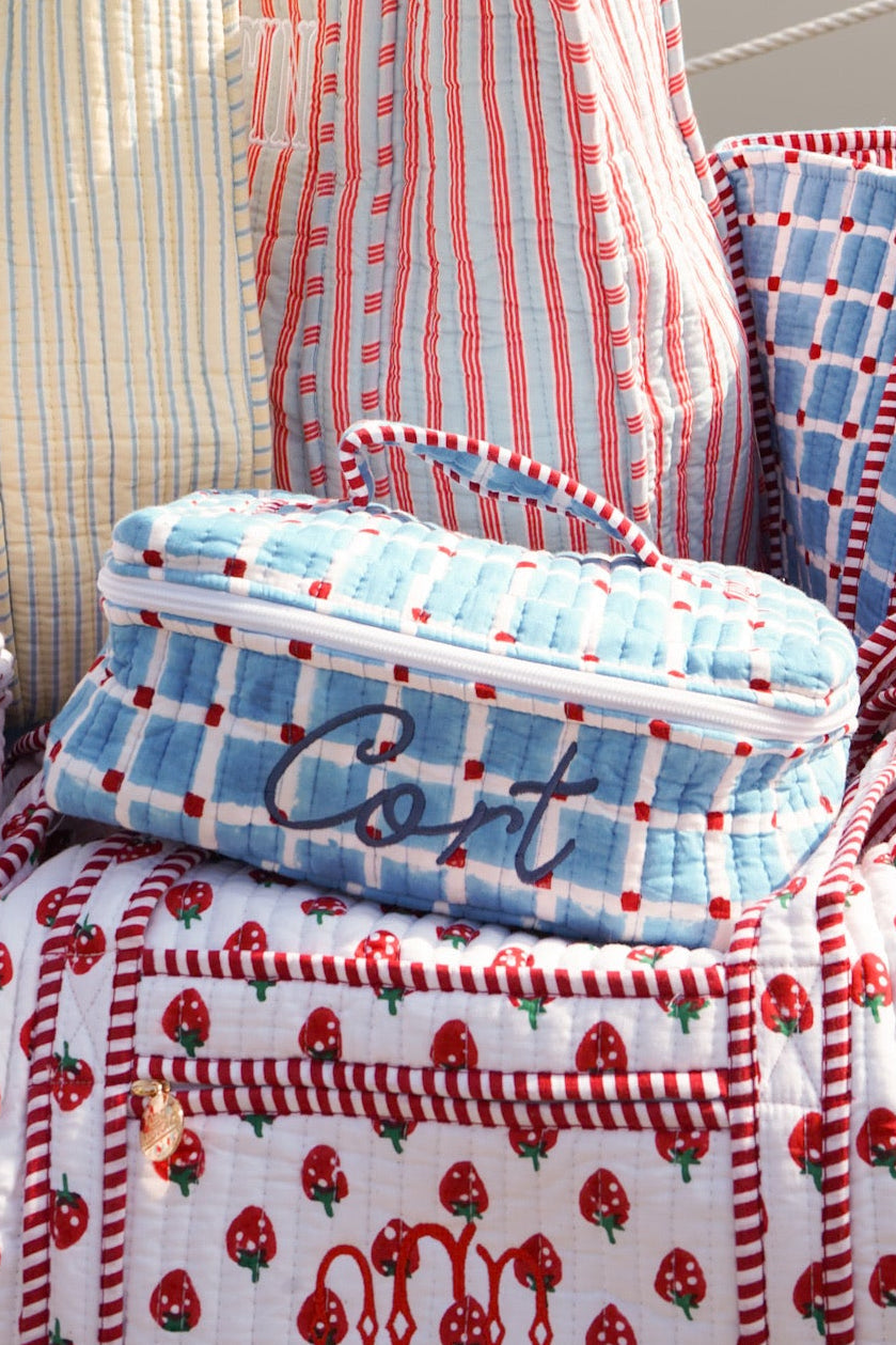 Quilted Block-Print Makeup Bag