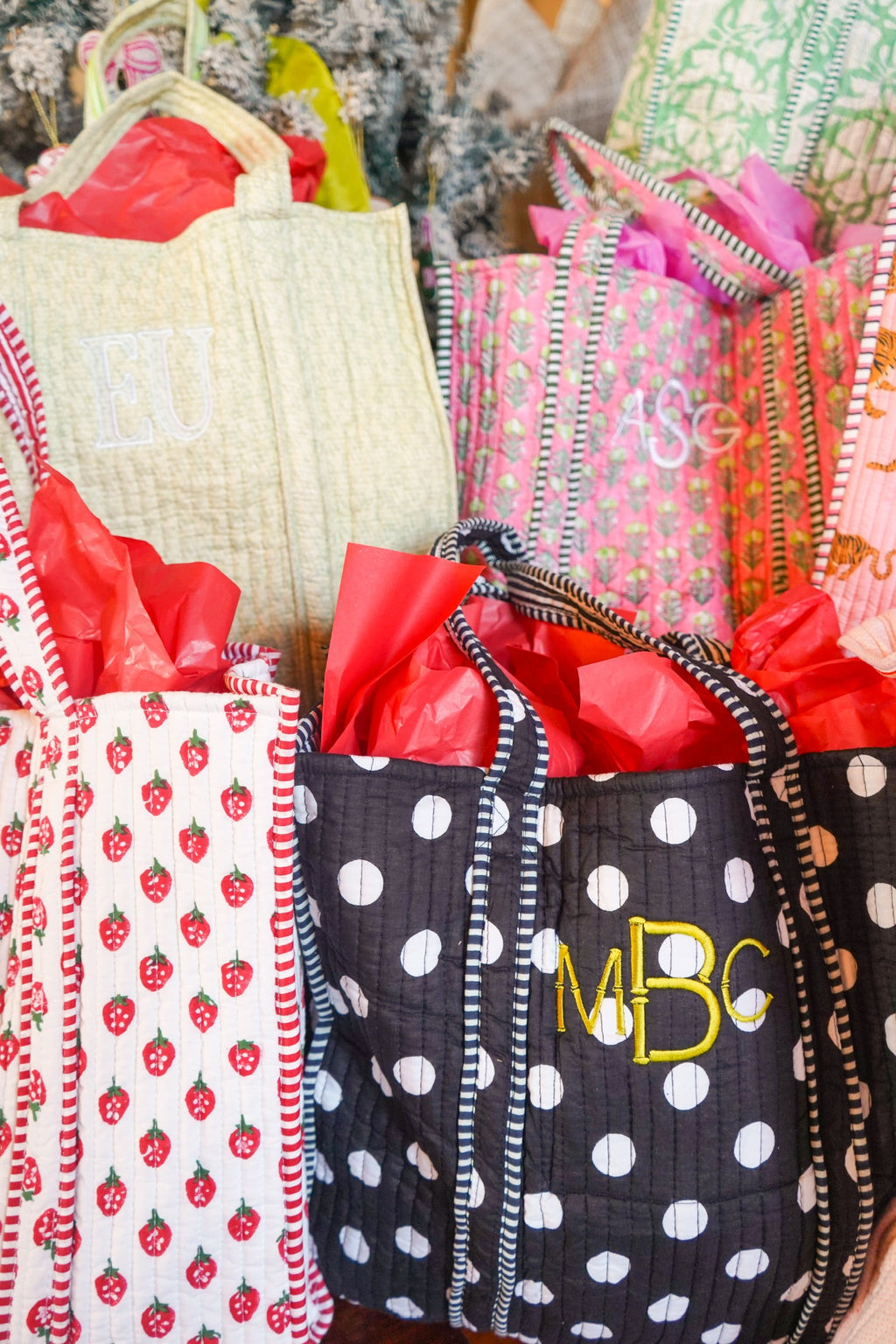 Quilted Block-Print Tote Bag