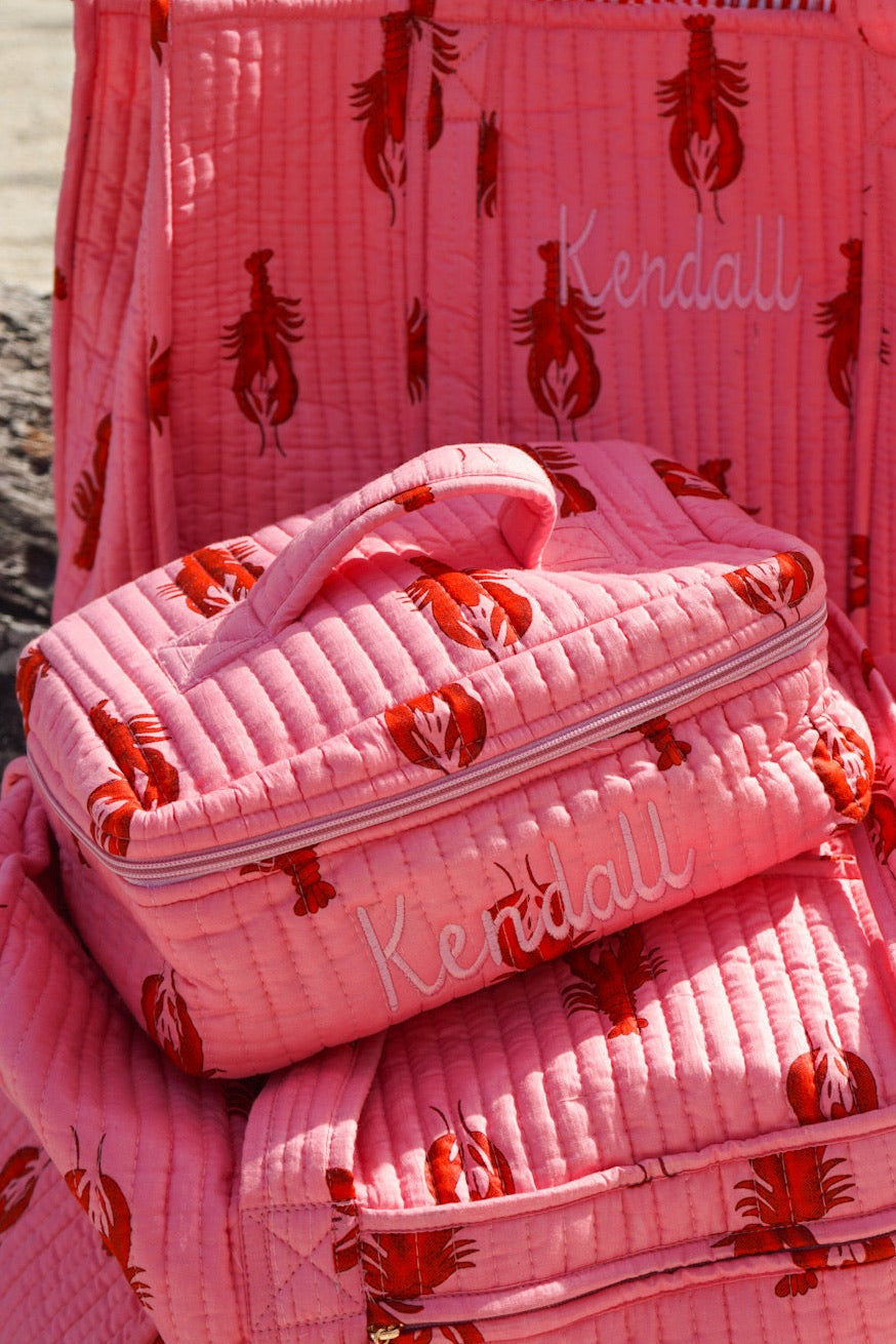 Quilted Block-Print Makeup Bag