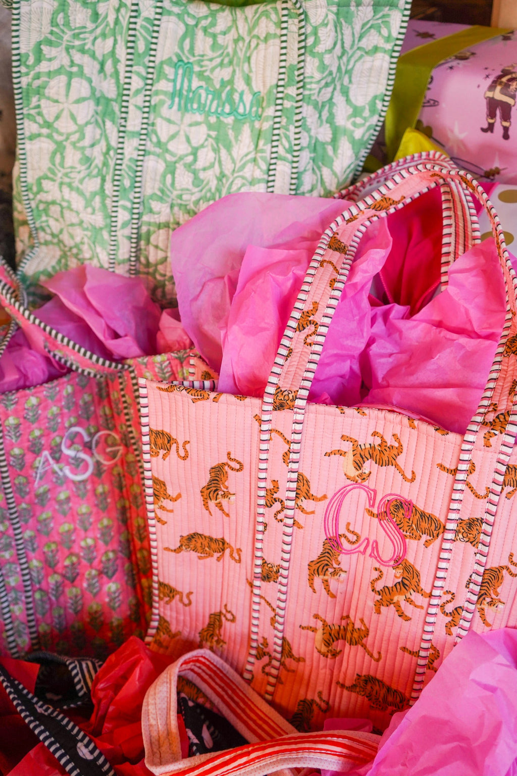 Quilted Block-Print Tote Bag