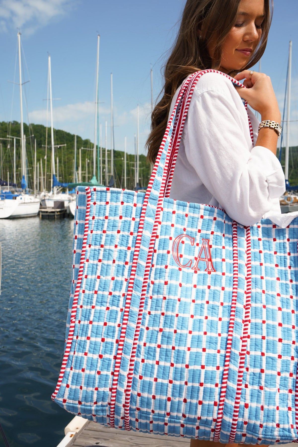 Quilted Block-Print Tote Bag