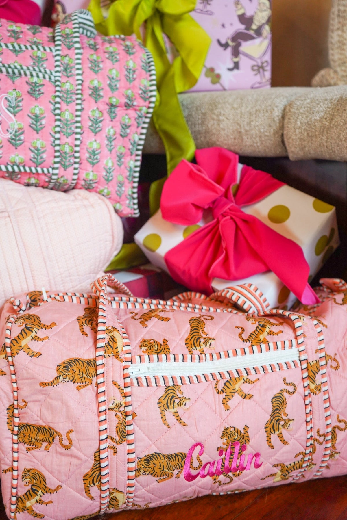 Quilted Block-Print Duffel Bag