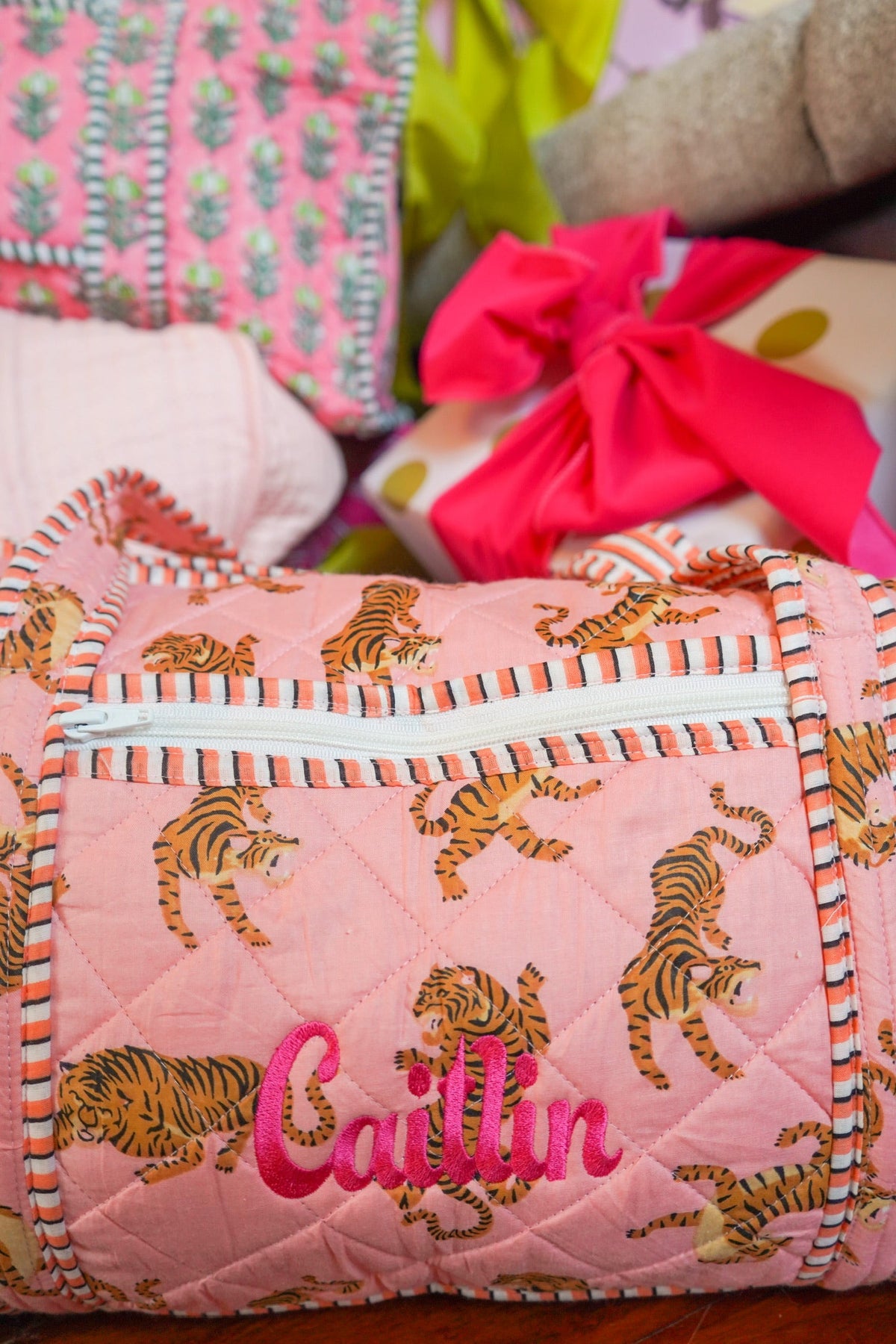 Quilted Block-Print Duffel Bag