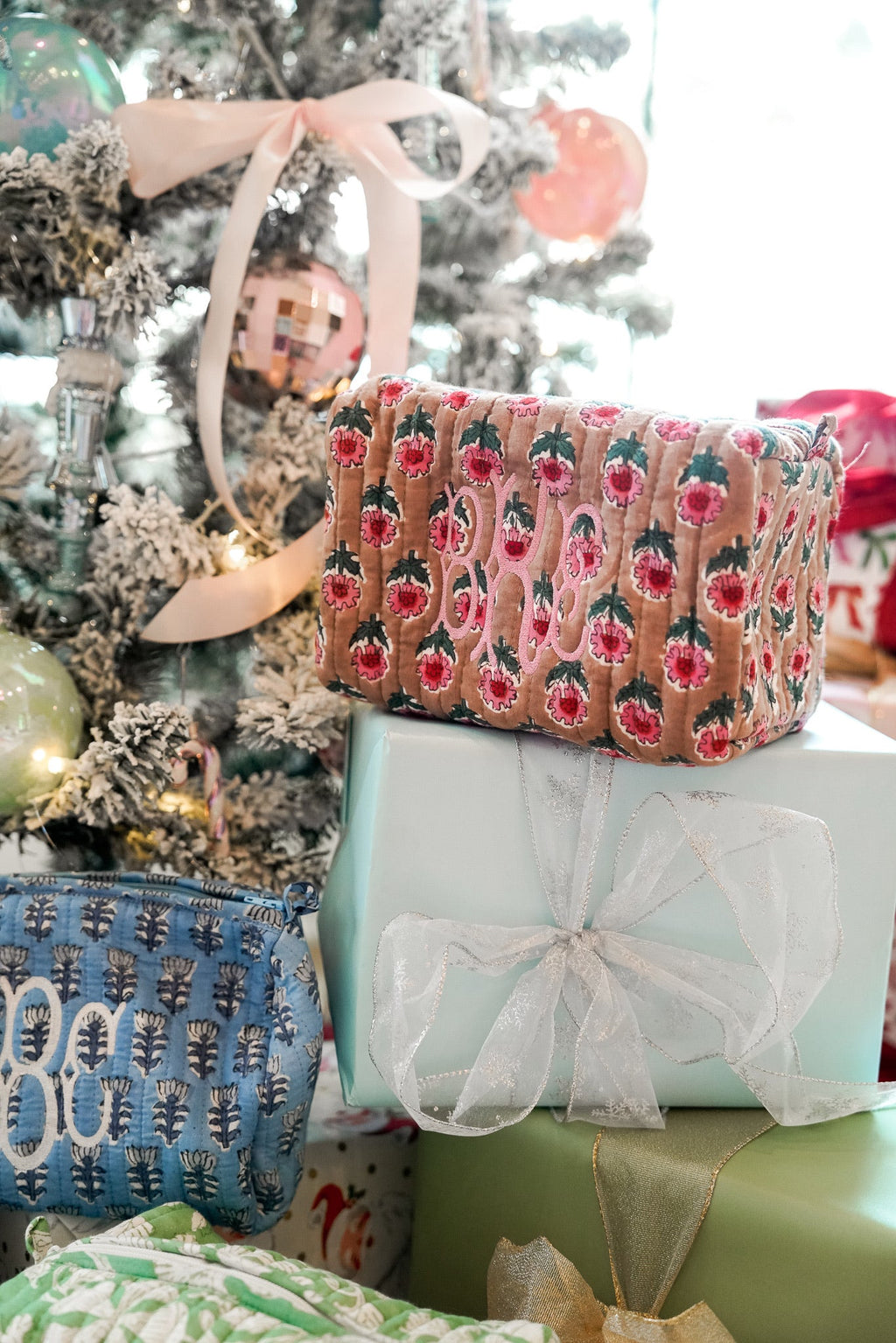 Quilted Block-Print Makeup Bag