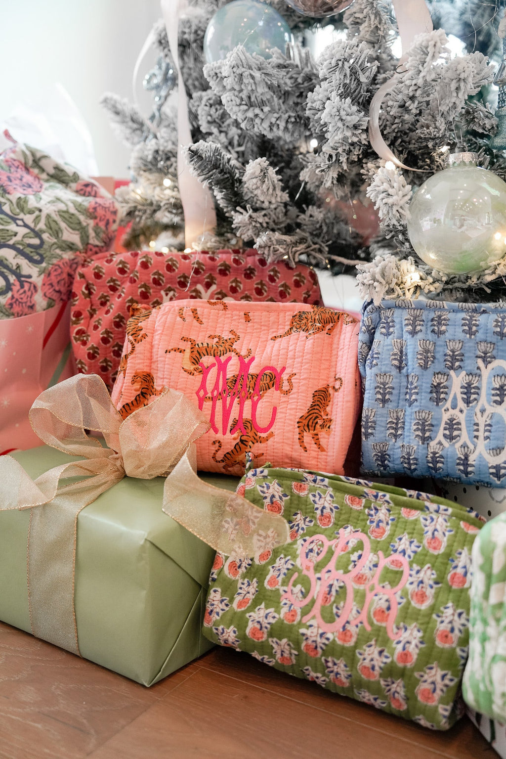 Quilted Block-Print Makeup Bag