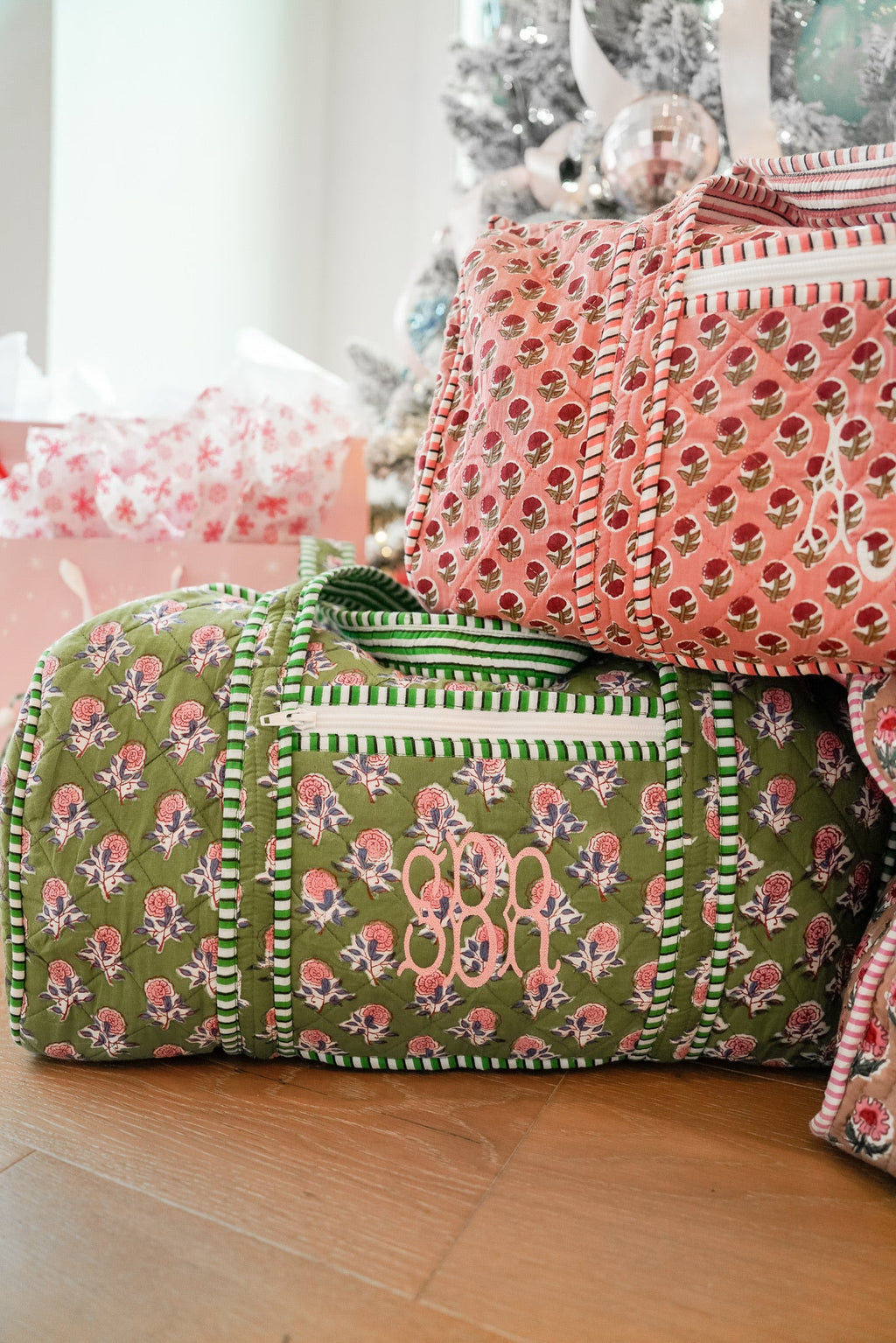 Quilted Block-Print Duffel Bag