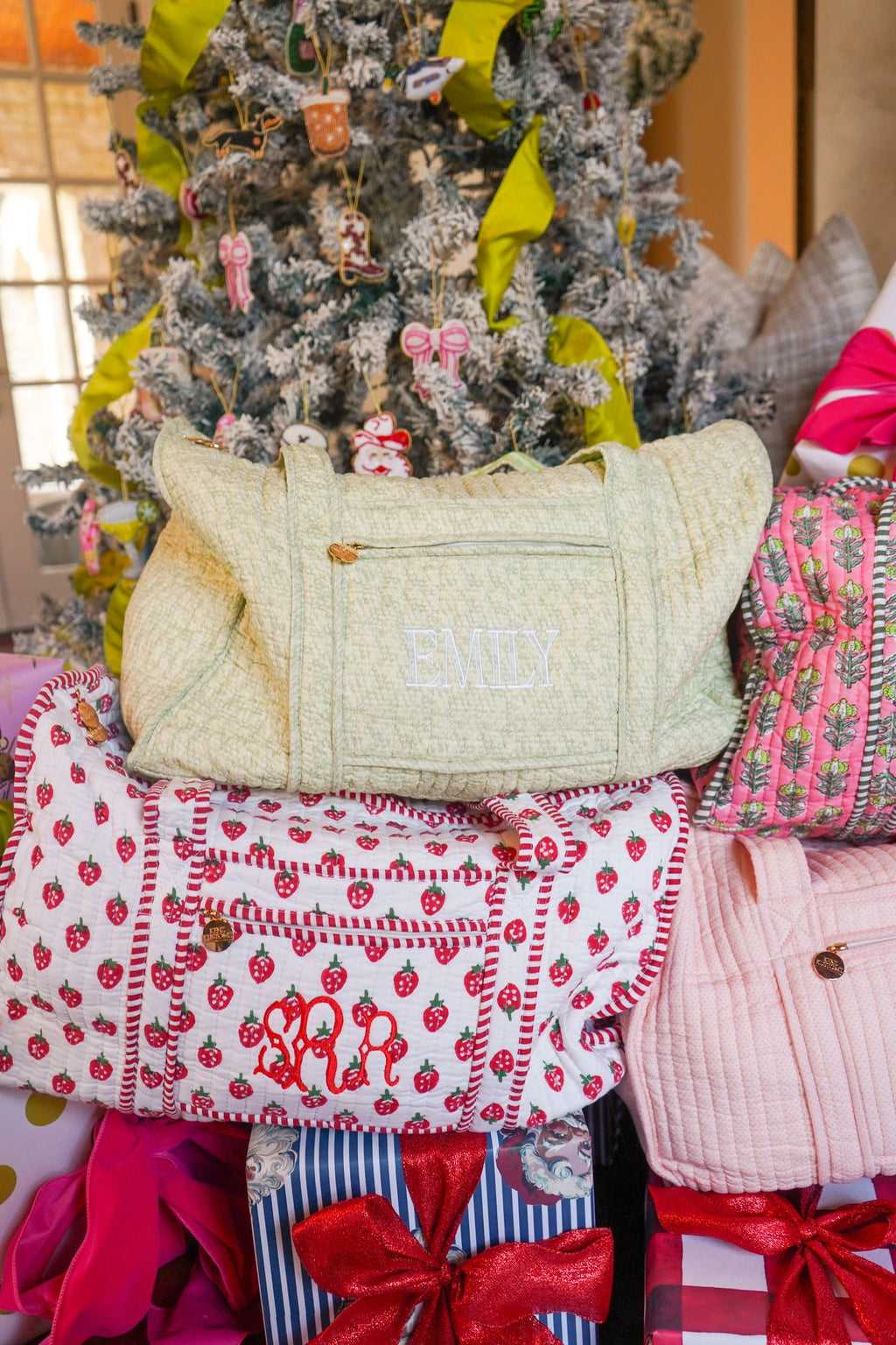 Quilted Block-Print Duffel Bag