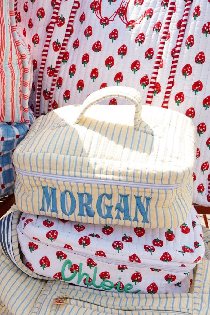 Quilted Block-Print Makeup Bag