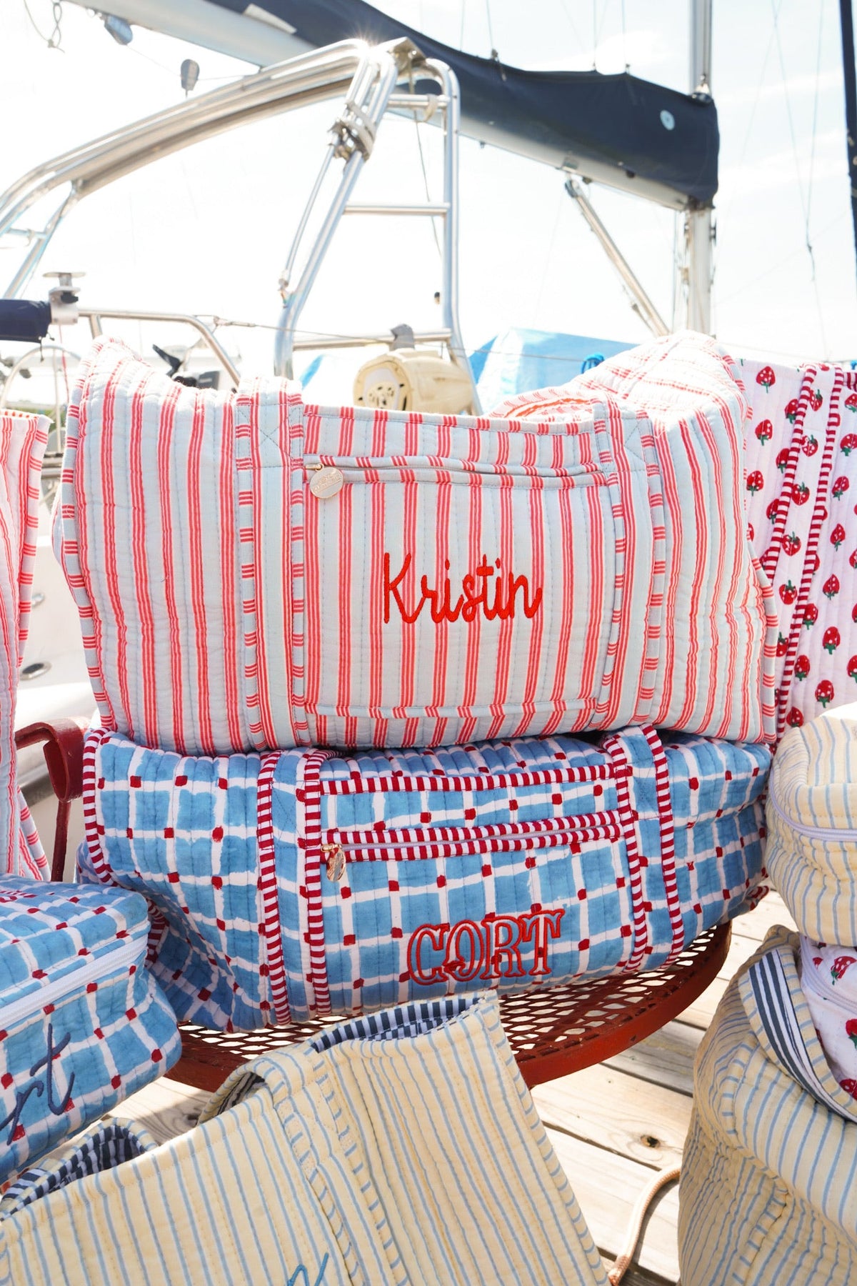 Quilted Block-Print Duffel Bag