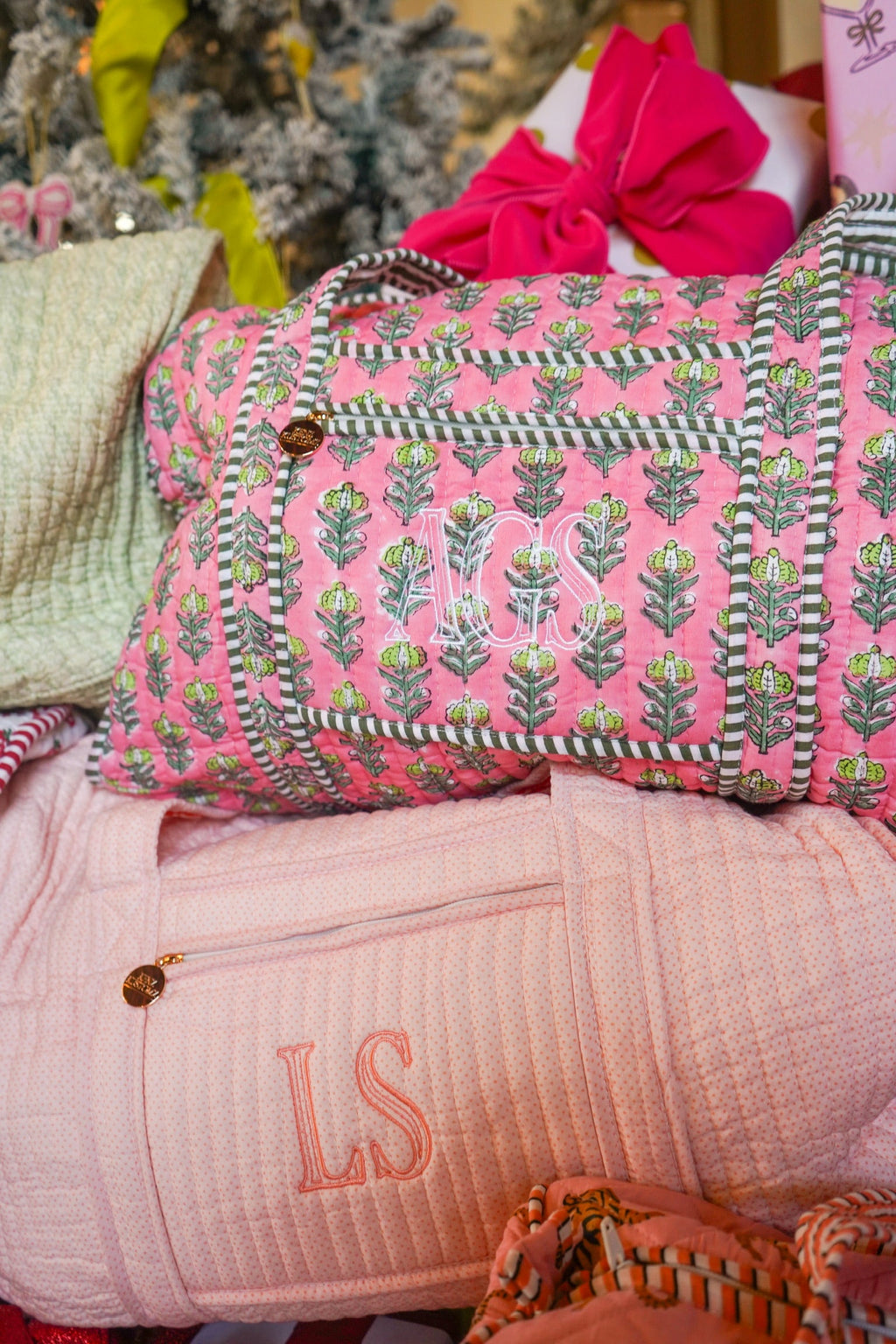 Quilted Block-Print Duffel Bag