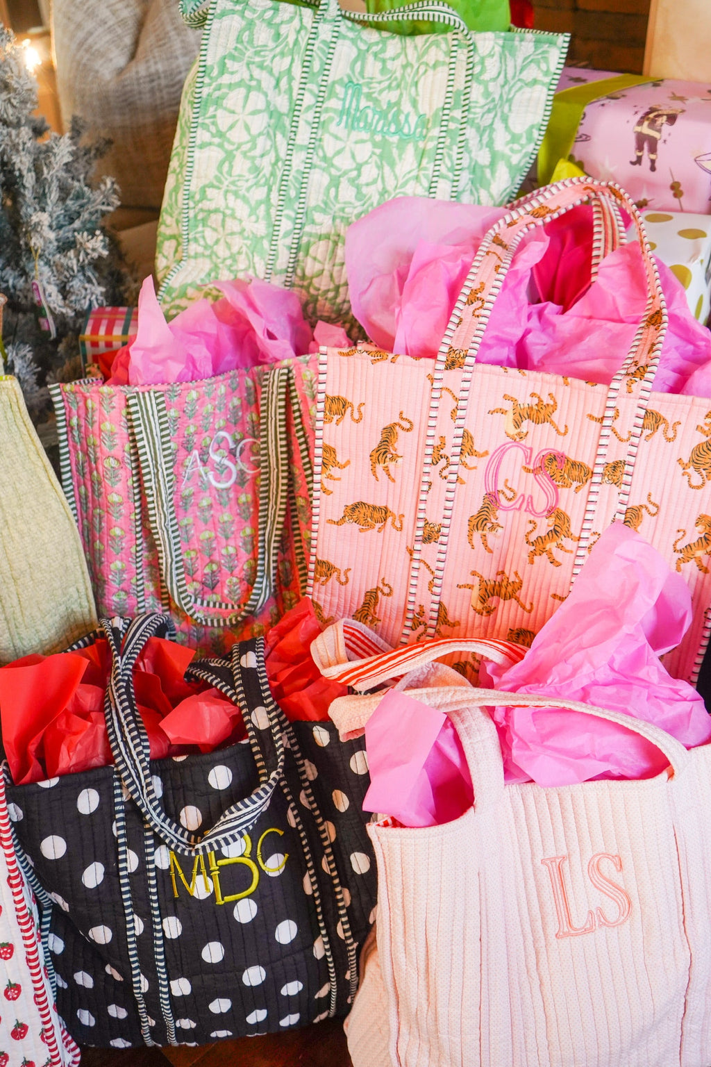 Quilted Block-Print Tote Bag
