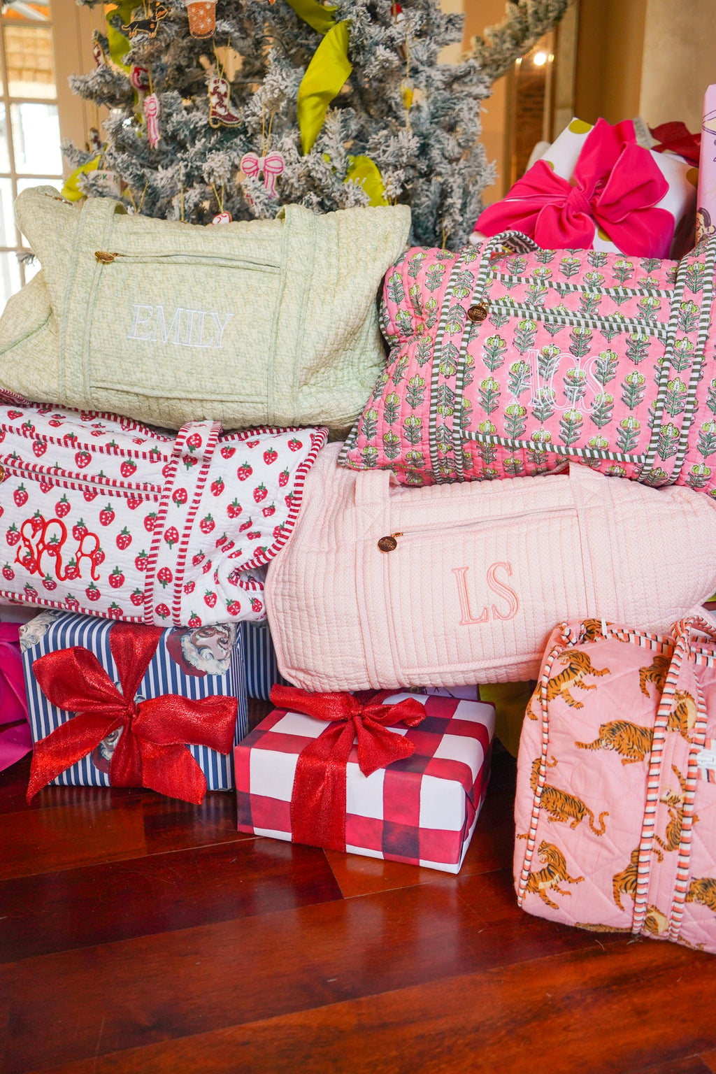 Quilted Block-Print Duffel Bag