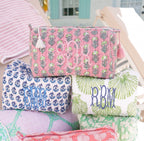 Quilted Block-Print Makeup Bag