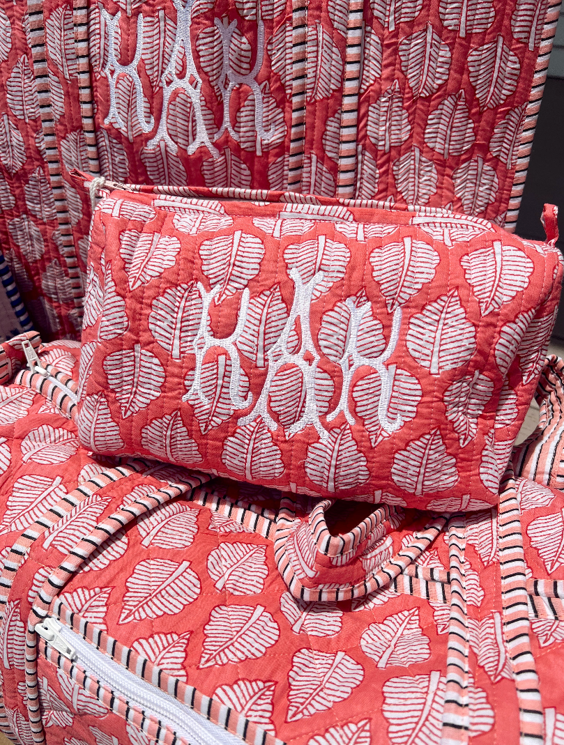 Quilted Block-Print Makeup Bag