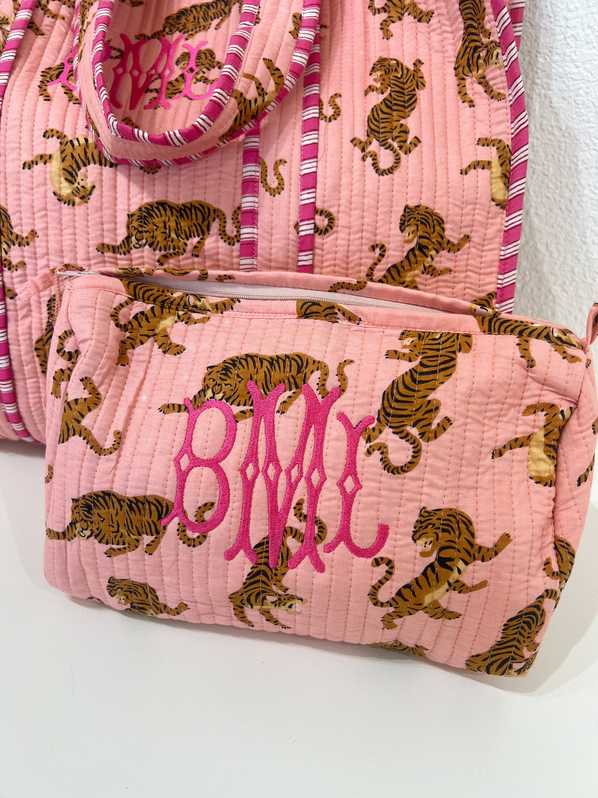 Quilted Block-Print Makeup Bag