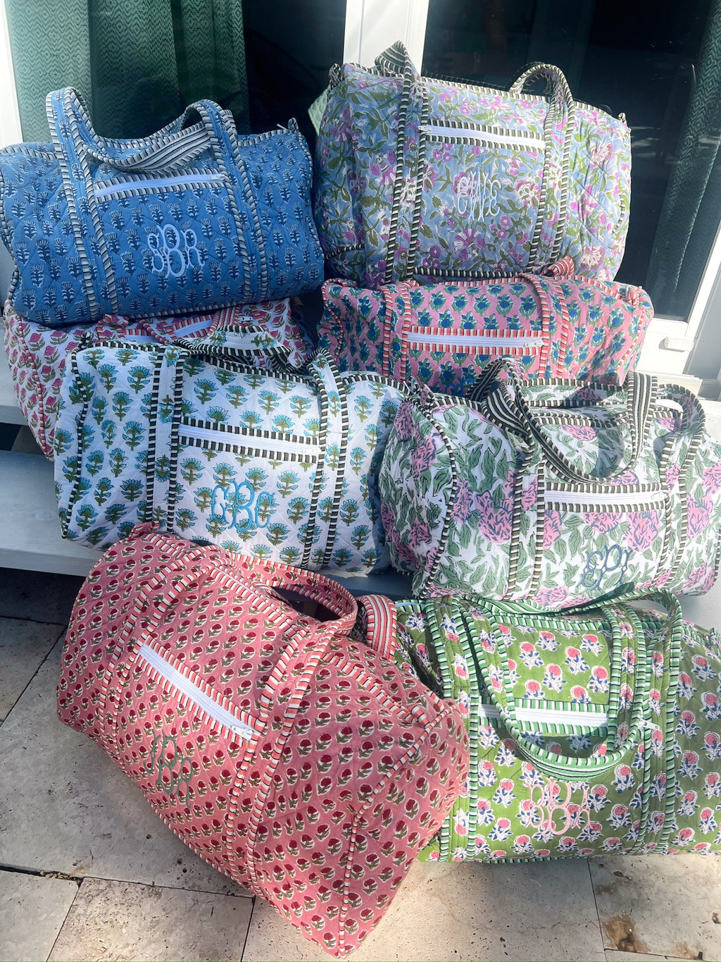 Quilted Block-Print Duffel Bag