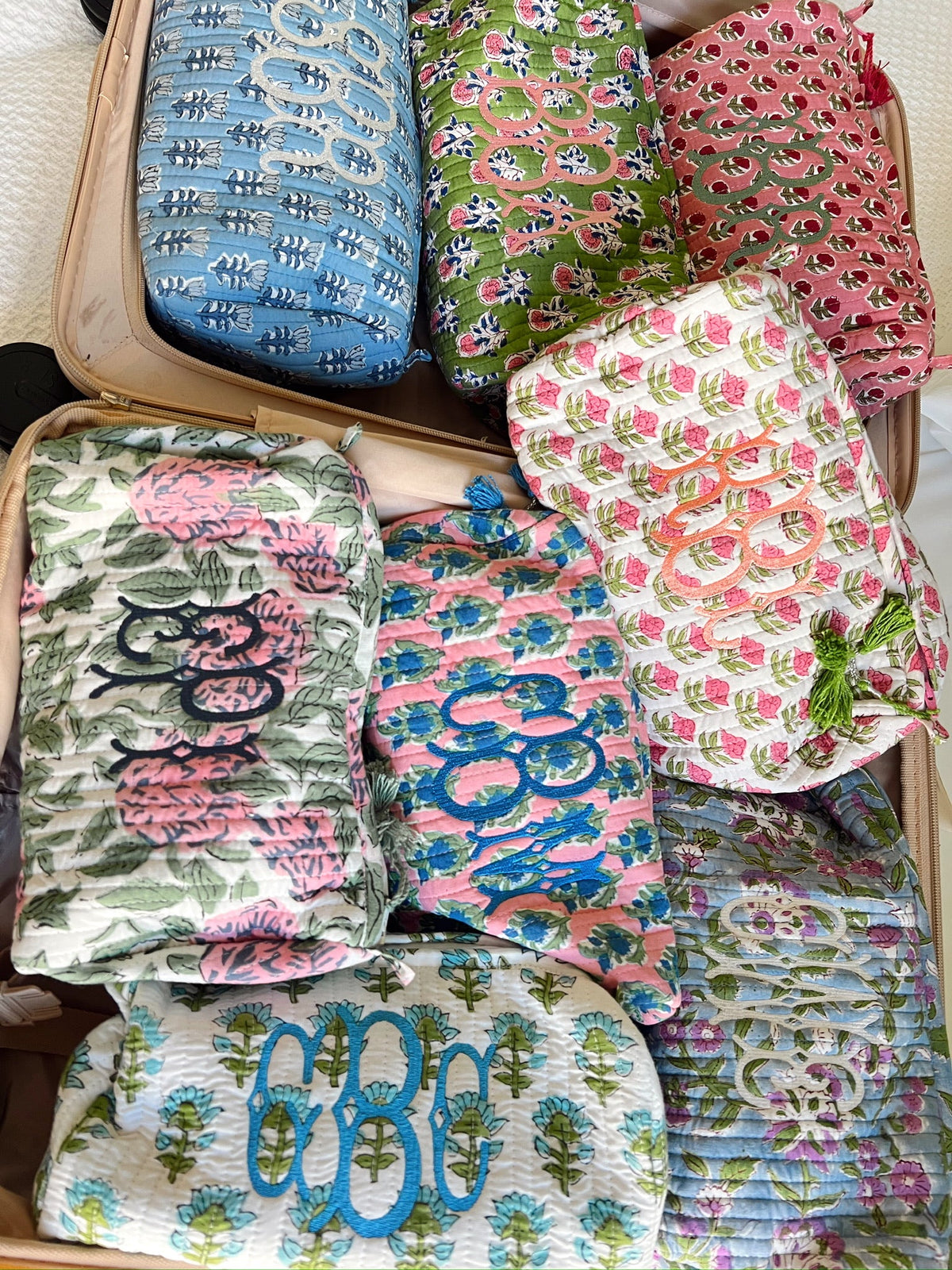 Quilted Block-Print Makeup Bag