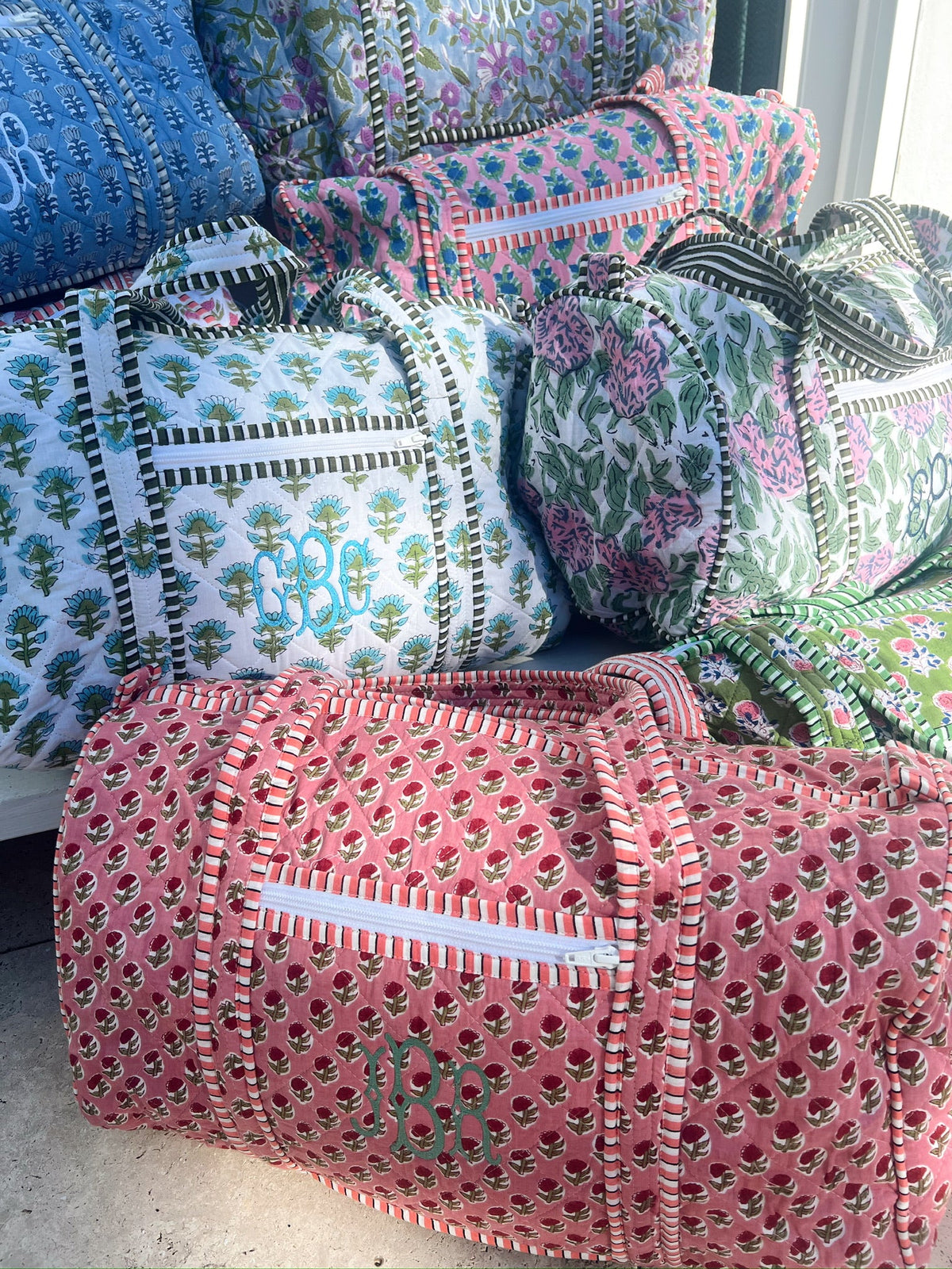 Quilted Block-Print Duffel Bag