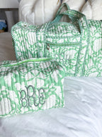 Quilted Block-Print Makeup Bag