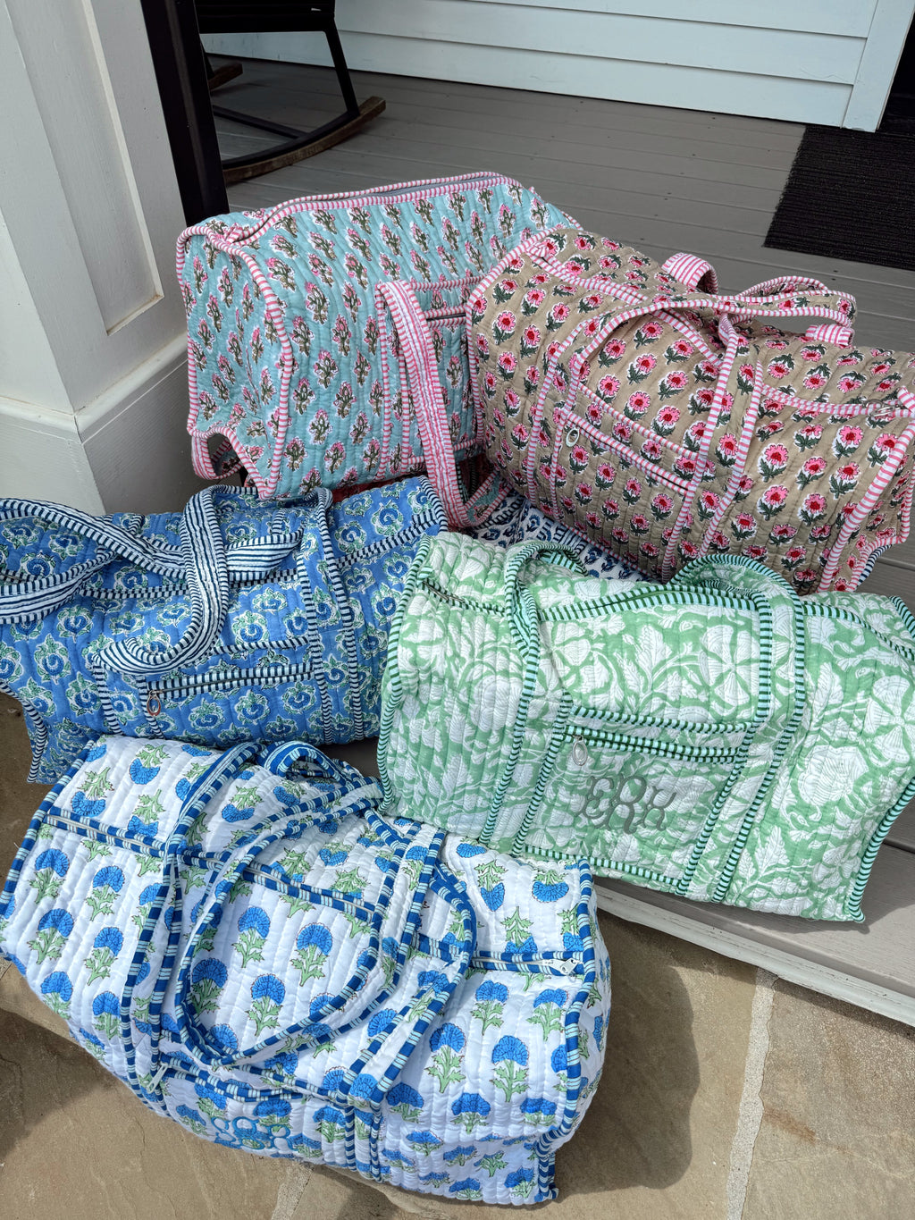 Quilted Block-Print Duffel Bag