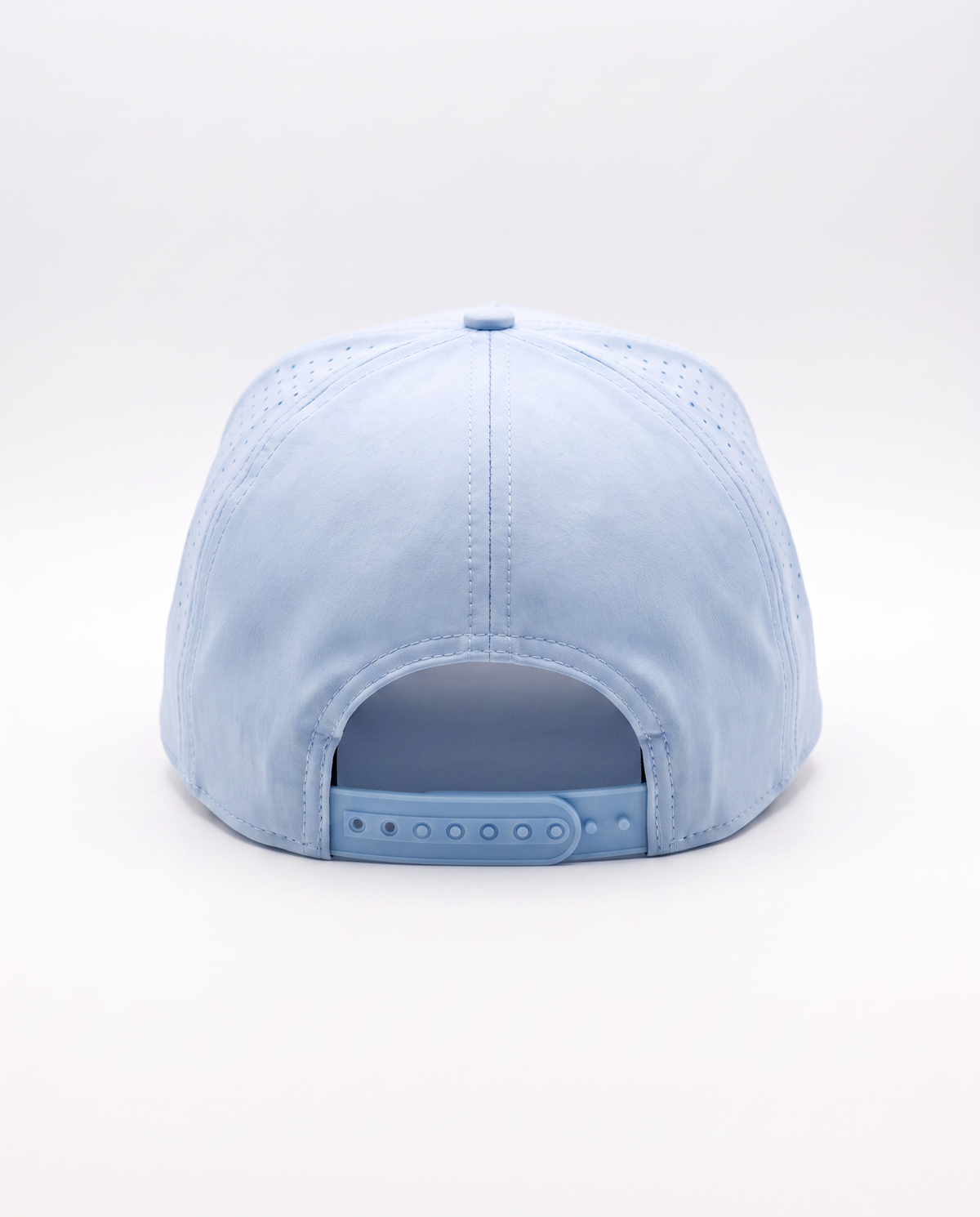 Baby Blue with White Rope athletic 5 panel rope cap, back view