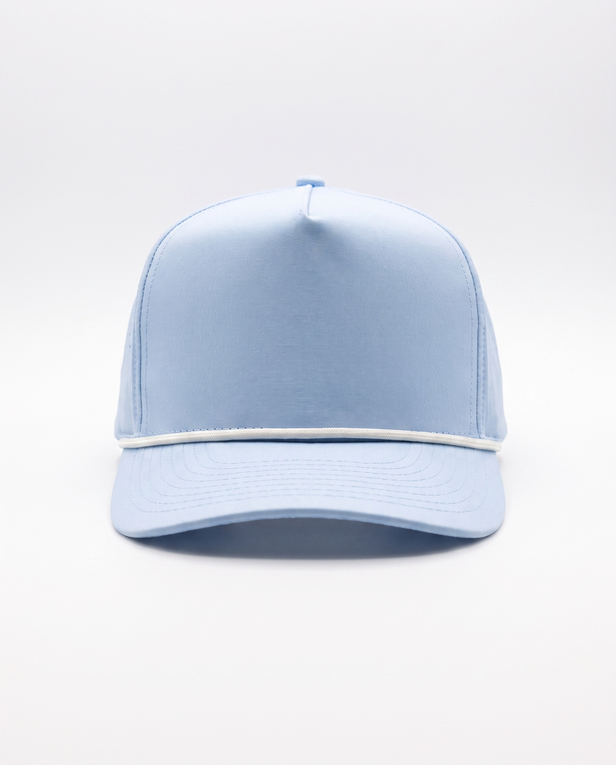 Baby Blue with White Rope athletic 5 panel rope cap, front view