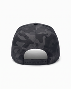 Black Camo athletic 5 panel rope cap, back view