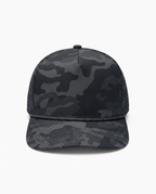 Black Camo athletic 5 panel rope cap, front view