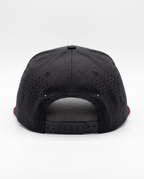 Black with Red Rope athletic 5 panel rope cap, back view