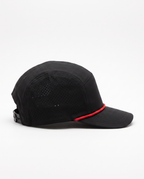 Black with Red Rope athletic 5 panel rope cap, right view