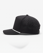 Black with White Rope athletic 5 panel rope cap, right view