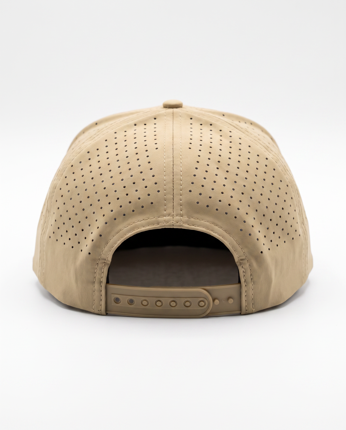 Khaki with White Rope athletic 5 panel rope cap, back view