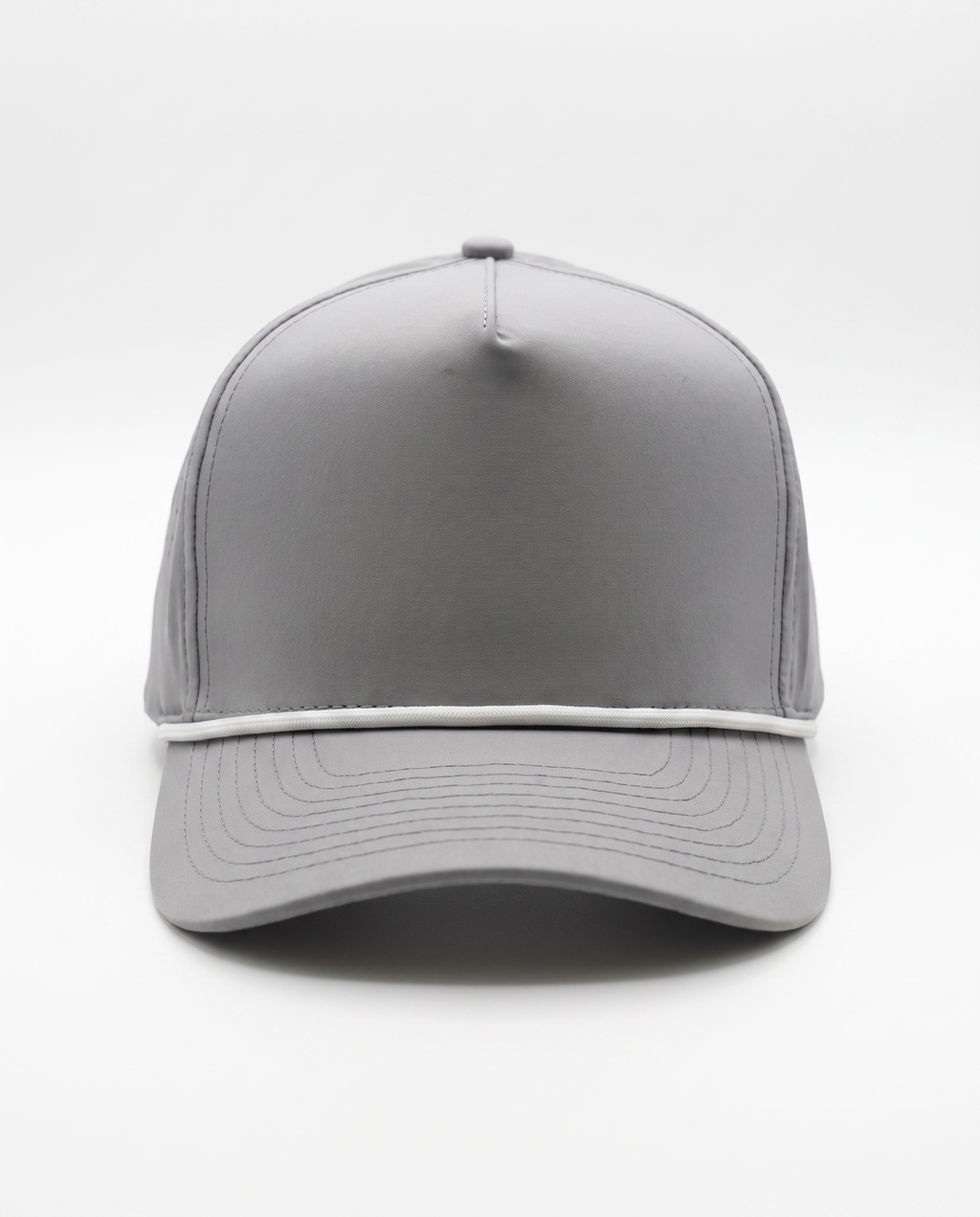Light Grey with White Rope athletic 5 panel rope cap, front view