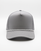 Light Grey with White Rope athletic 5 panel rope cap, front view
