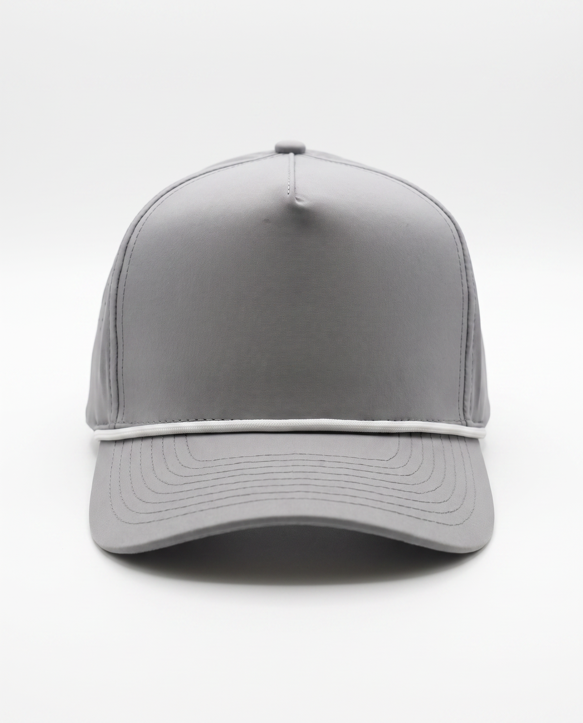 Light Grey with White Rope athletic 5 panel rope cap, front view