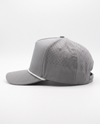 Light Grey with White Rope athletic 5 panel rope cap, left view