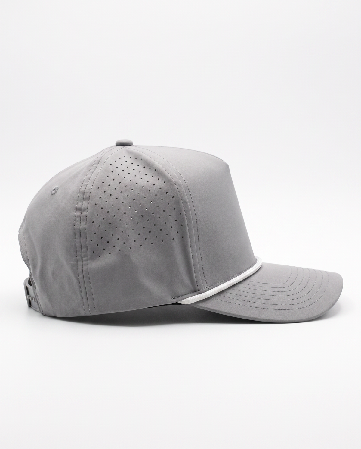 Light Grey with White Rope athletic 5 panel rope cap, right view